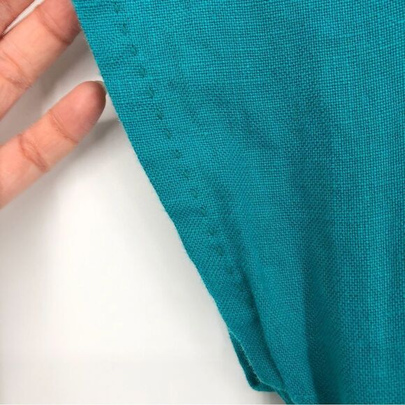 Banana Republic Dress Womens 12 Turquoise Blue 100% Linen Cap Sleeve Tier Stitch - Picture 6 of 14